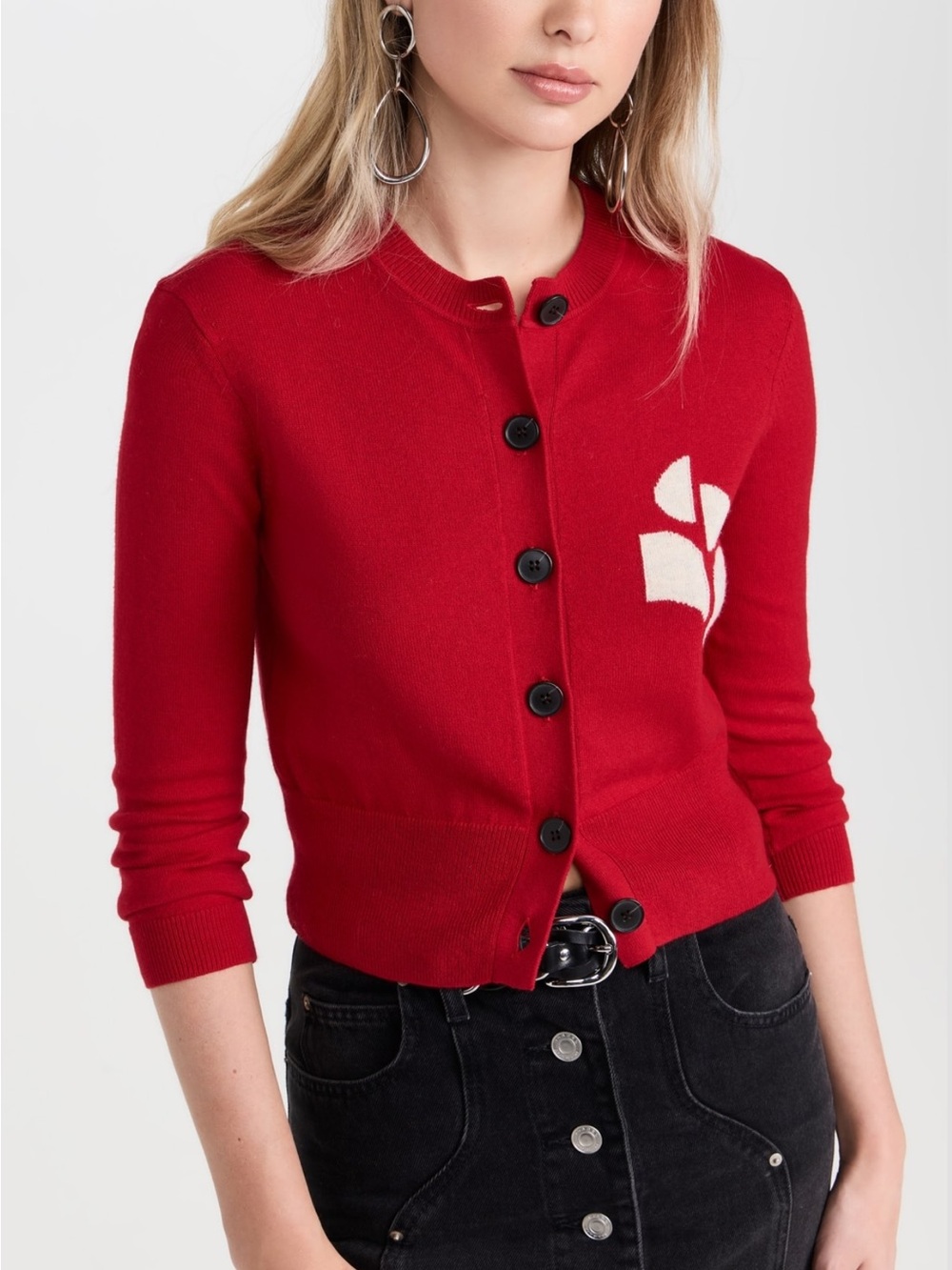Isabel Marant Etoile Newton Cardigan Poppy Red Logo Cotton Wool Size 36 US 4